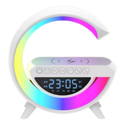 Caixa de Som RGB 4 Em 1 Carregador De Indução/Abajur/Relogio