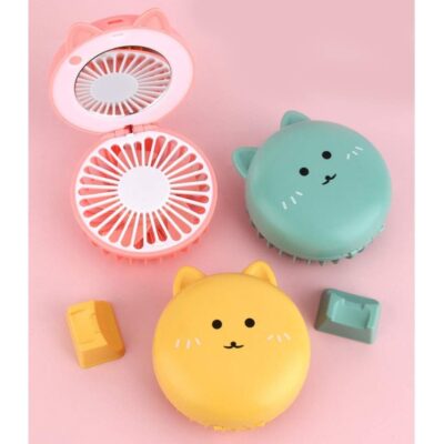 Espelho de Maquiagem com Mini Ventilador de Bolso - VERDE