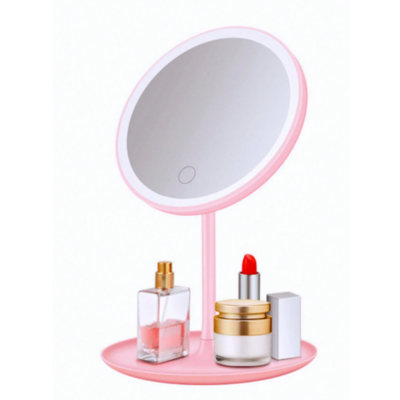 Espelho de Maquiagem de Led Rosa Oval com Suporte 180X60MM