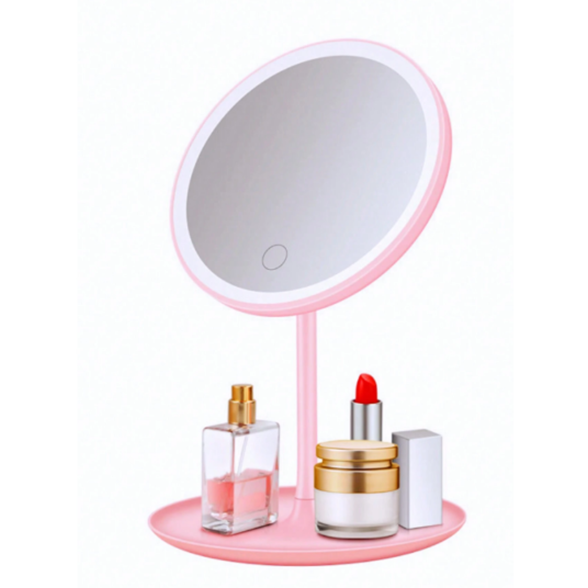 Espelho de Maquiagem de Led Rosa Oval com Suporte 180X60MM