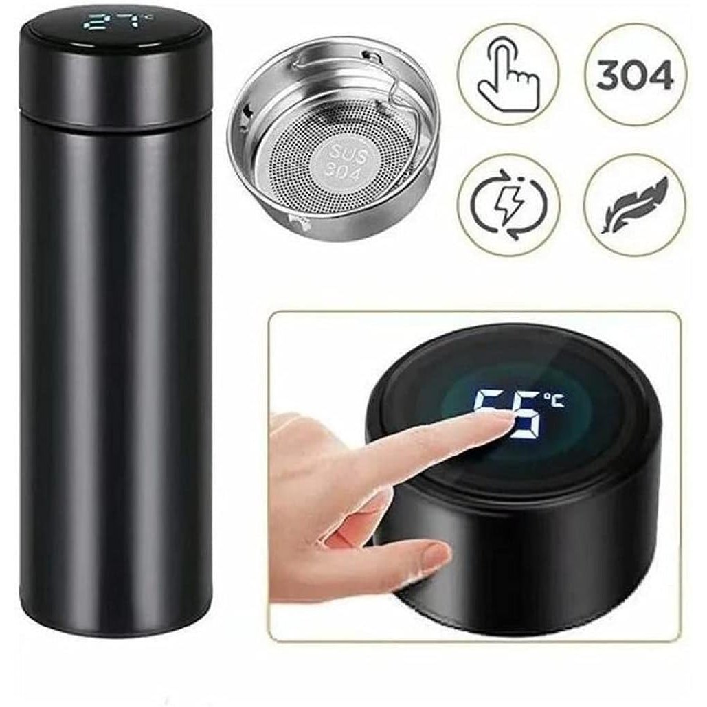 Garrafa Térmica LED com Medidor de Temperatura 500ML - PRETO