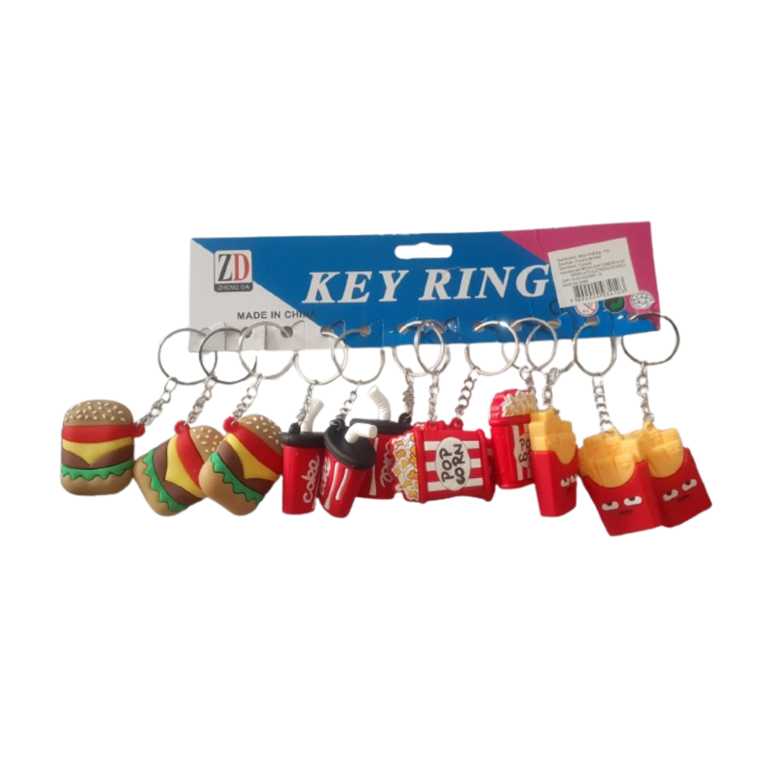 Kit 12 Chaveiros Borracha - Fast Food