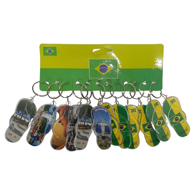 Kit com 12 Chaveiros Estampados de Metal - Lugares do Brasil
