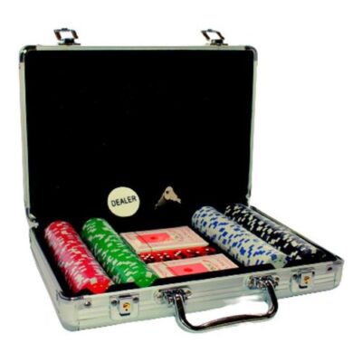 Maleta De Poker Completo 200 Fichas 2 Baralhos E 5 Dados