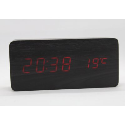 Relógio Digital De Mesa Com Design De Madeira - PRETO