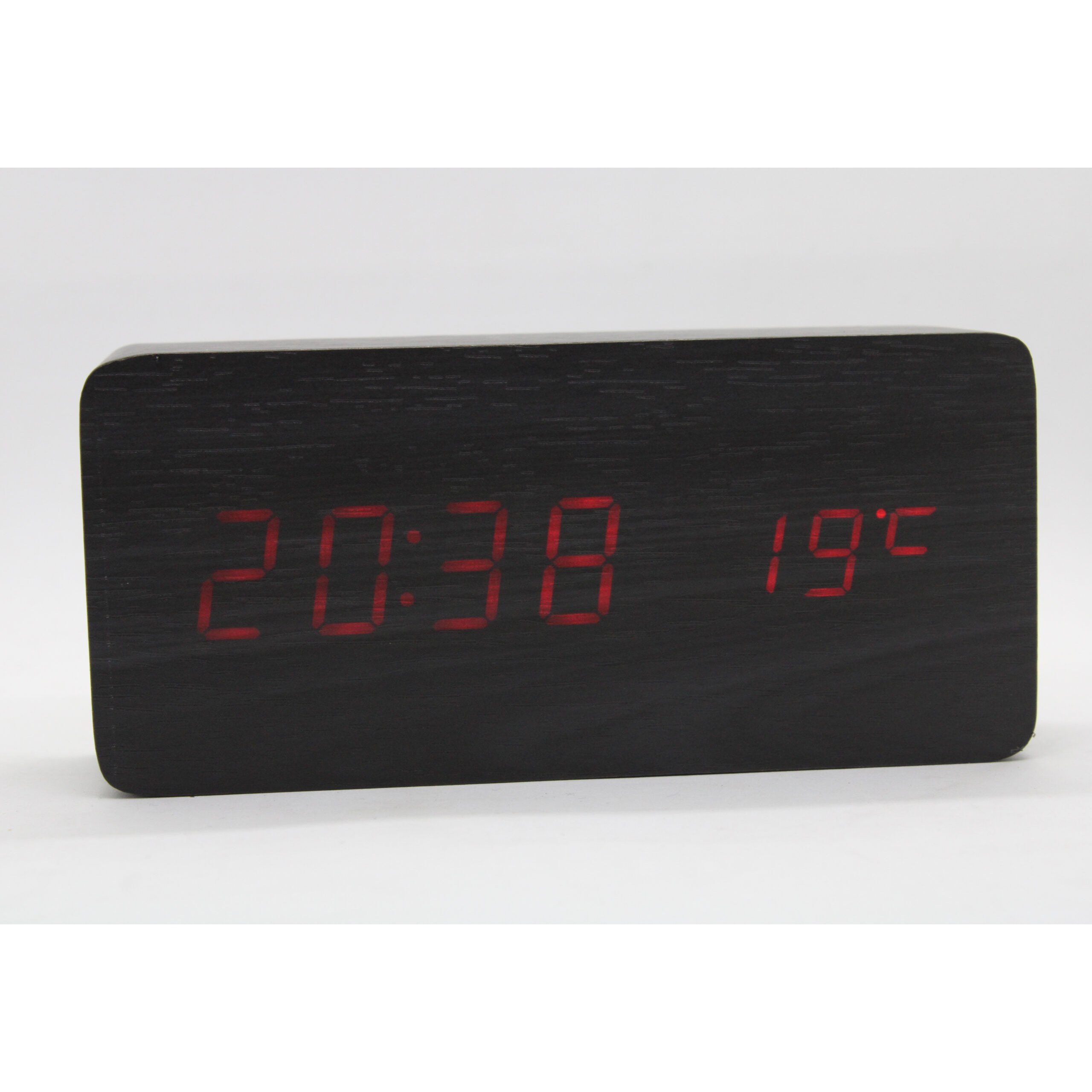 Relógio Digital De Mesa Com Design De Madeira - PRETO
