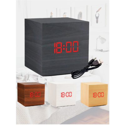 Relógio Digital de Mesa Cubo - BAMBOO