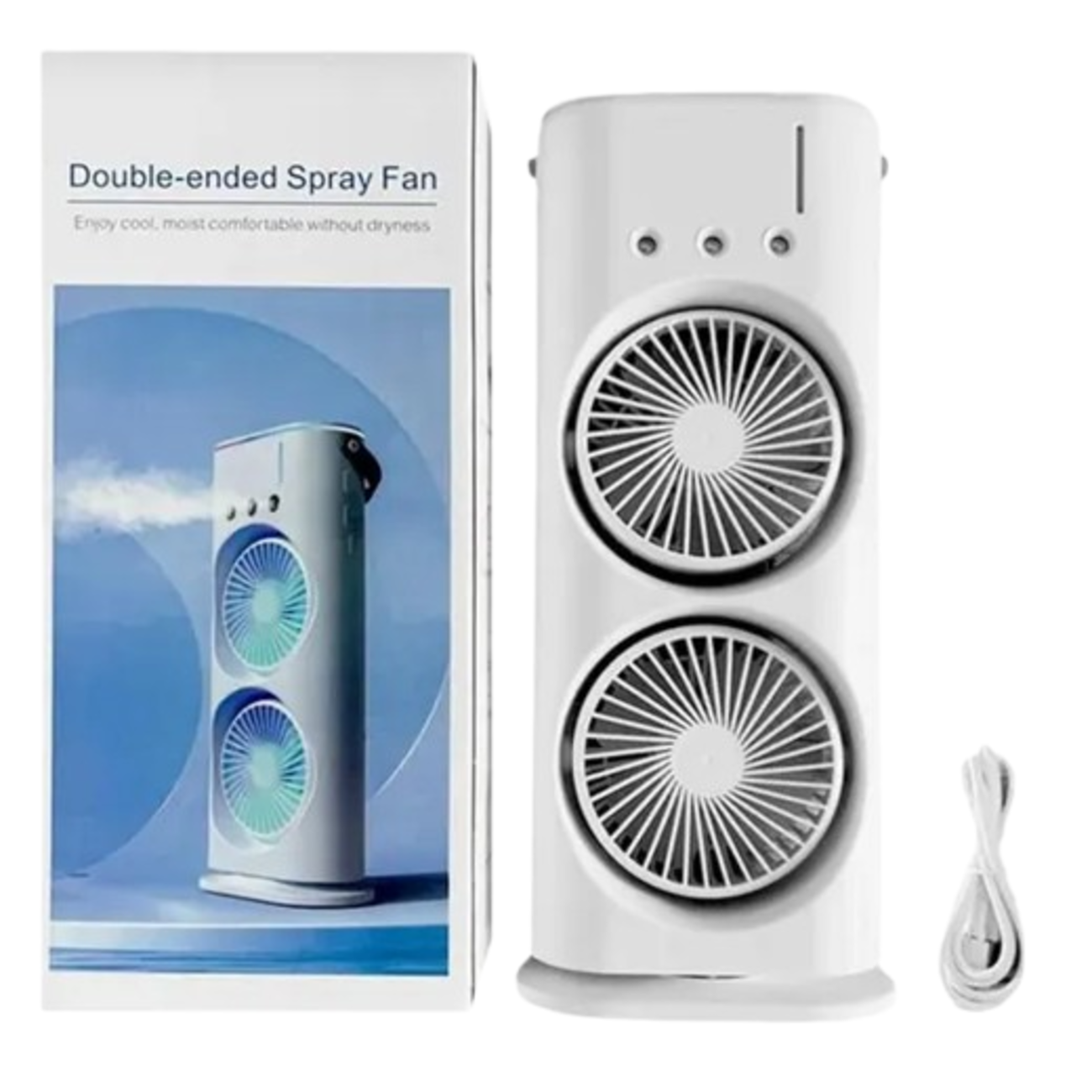 Umidificador Ventilador Duplo Led 90° 5V 10W - BRANCO