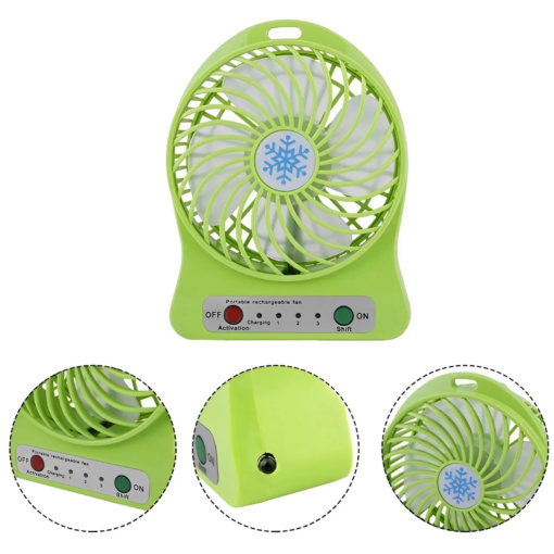 Ventilador Médio Portátil, 4 Fases com luz - Verde