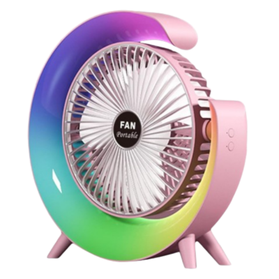 Ventilador ROSA luzes RGB Portatil USB